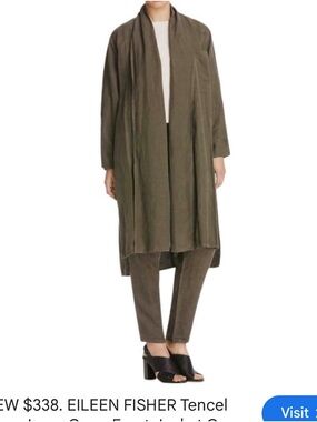 EILEEN FISHER Olive Open-Front Duster.  Size S/M